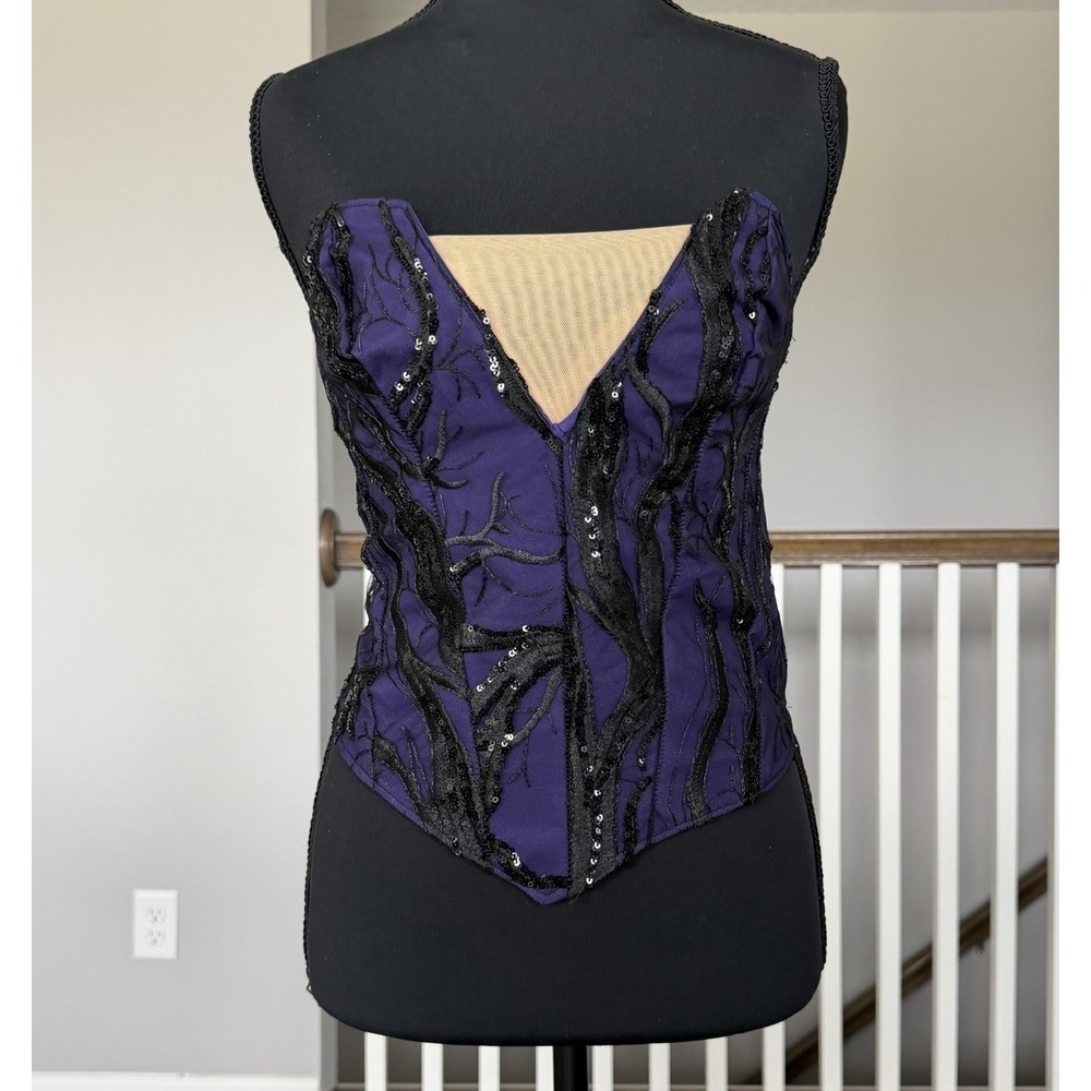 Strapless Bustier Corset Embroidered Beaded Crop Top Approx Small Whimsigoth